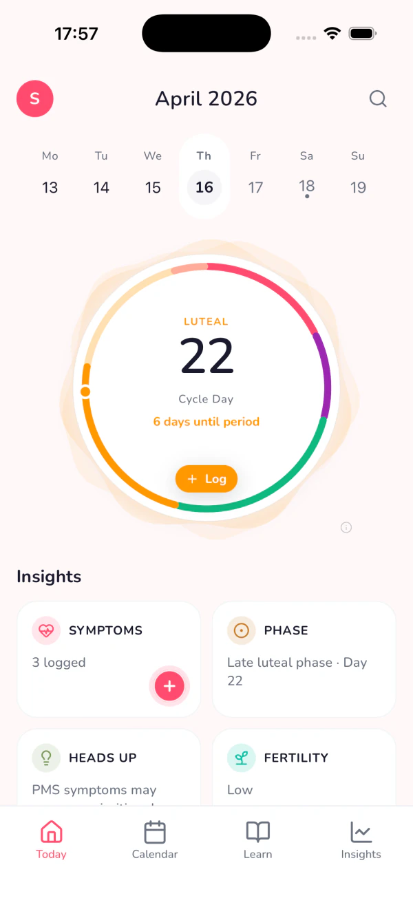 Veil home screen showing cycle ring and insights